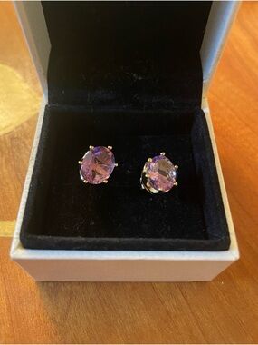 Amethyst Oval Stud Earrings - Purple